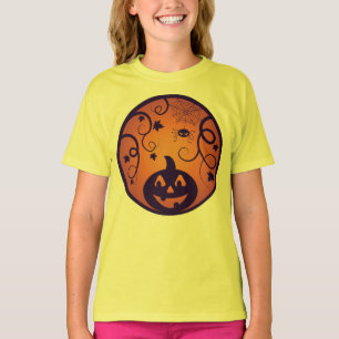 Camiseta Halloween Jack ou lanterna abóbora face e aranha