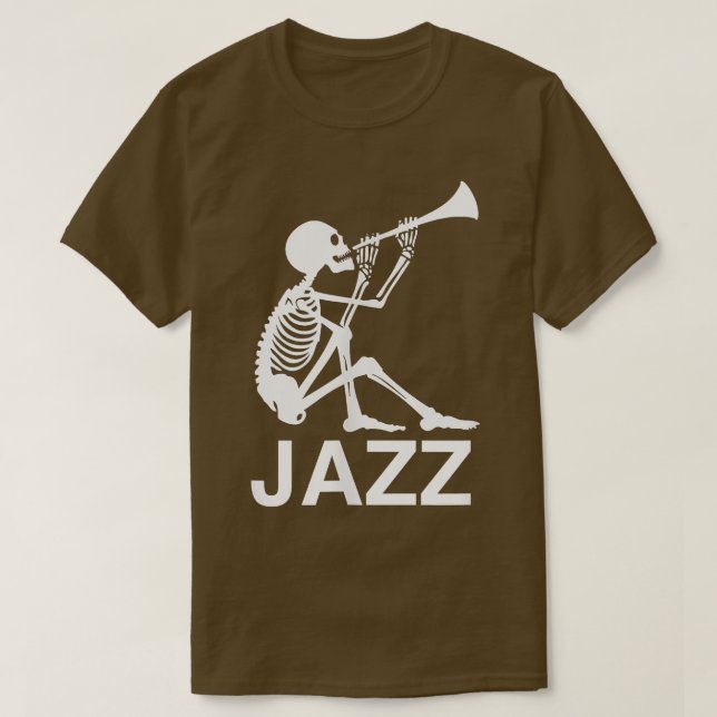 Camiseta Halloween Jazz Musico Horn Trumpet Skeleto (Frente do Design)