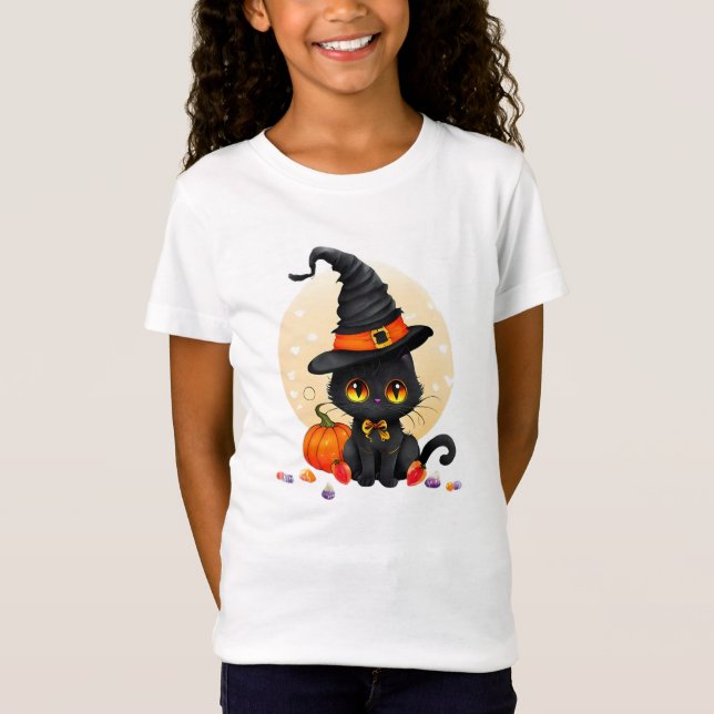 Camiseta Halloween Kids Cute Black Cat (Frente)