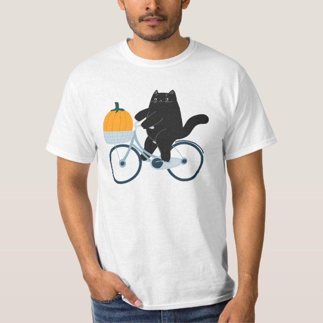 Camiseta Halloween Kürbis Katze auf Fahrrad (Frente)