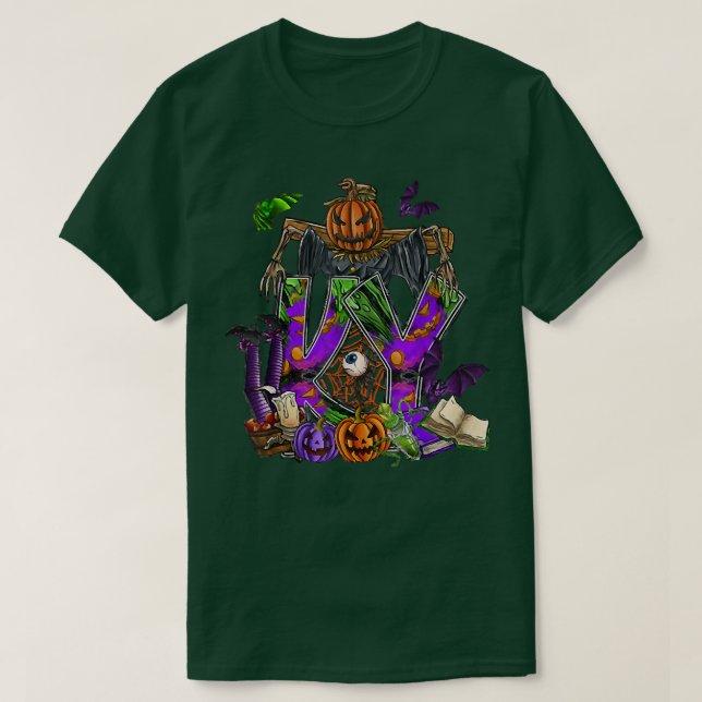 Camiseta Halloween KY, Scary Pumpkin Scarecrow, Spooky Hall (Frente do Design)