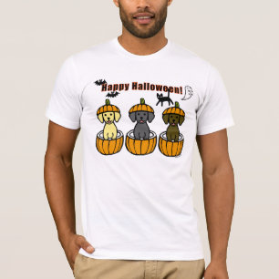 Camiseta Halloween Labrador Puppies e Pumpkins