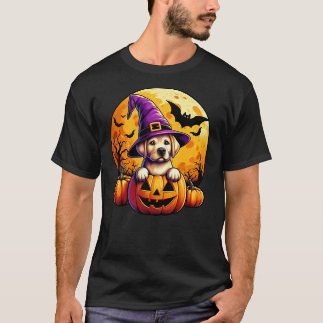 Camiseta Halloween Labrador Witch Hat Pumpkin Dog Lover Men (Frente)