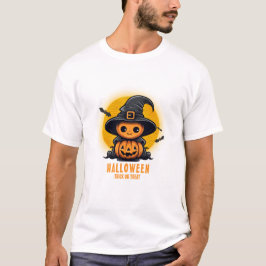 Camiseta Halloween Laranja e Branco com Marca Personalizada