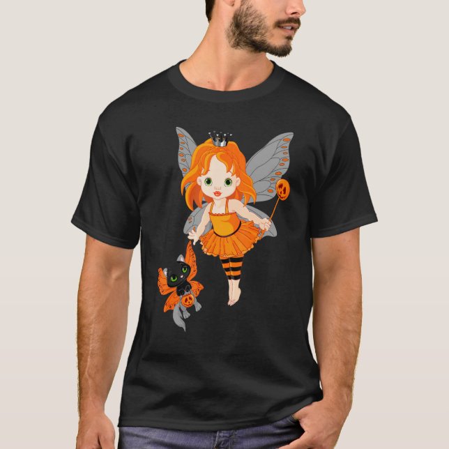 Camiseta Halloween Little Orange Fairy With A Black Cat (Frente)