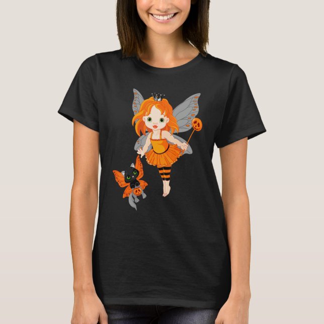 Camiseta Halloween Little Orange Fairy With A Black Cat (Frente)