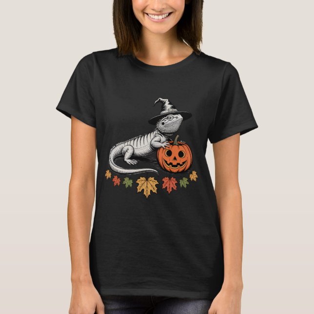 Camiseta Halloween Lizard com chapéu de abóbora (Frente)