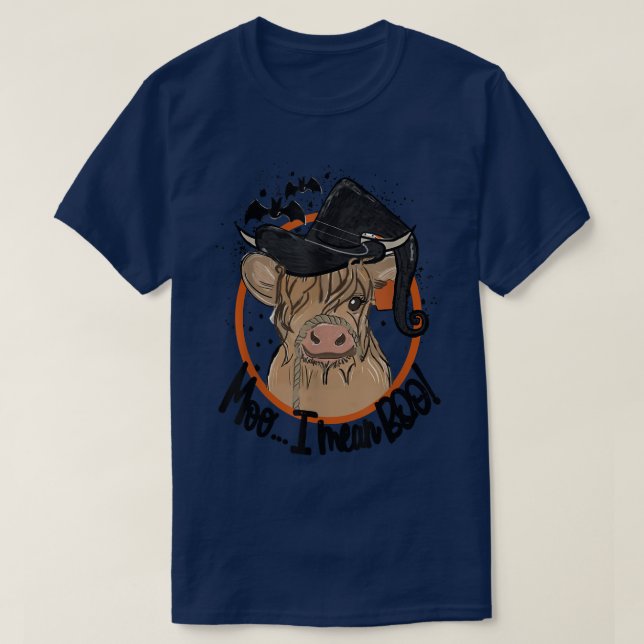 Camiseta Halloween Longhorn Cow Moo Quero Dizer Boo Cow Wit (Frente do Design)