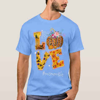 Camiseta Halloween Love Mamãe Pumpkin Leopard Floral Costum