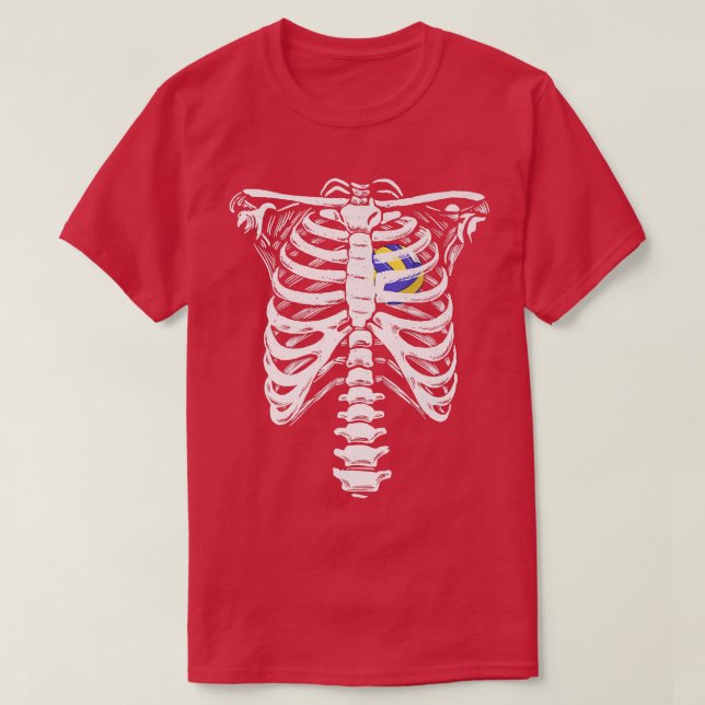 Camiseta Halloween Love V Skeleton Heart Ribcage Halloween (Frente do Design)