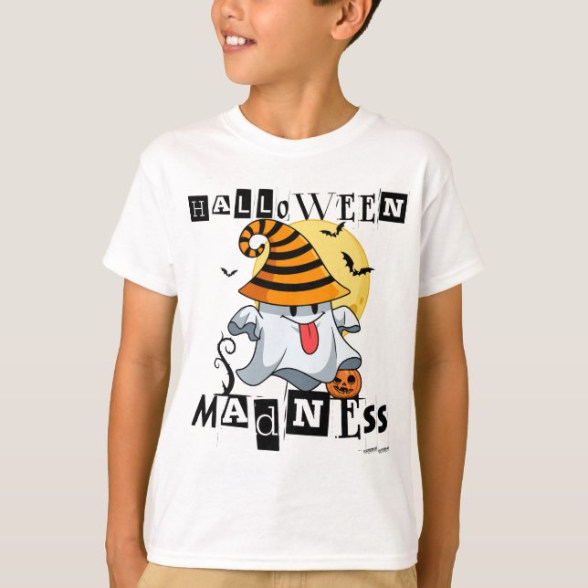 Camiseta Halloween Madness Engraçado Fantasma Outubro Coloc (Frente)