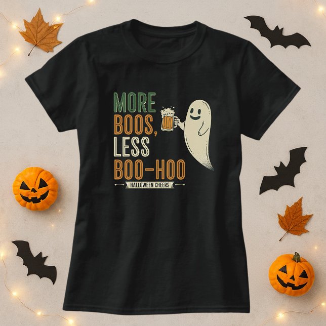 Camiseta Halloween Mais Boos Menos Fantasmas Boo-Hoo e Bebi (Criador carregado)