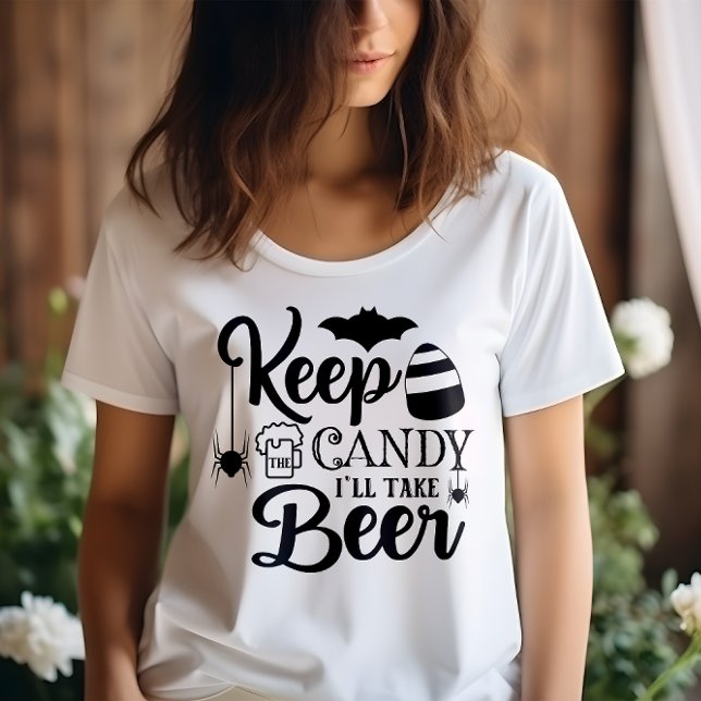 CAMISETA HALLOWEEN MANTENHA A CANDY QUE EU VOU TOMAR CERVEJ (Criador carregado)
