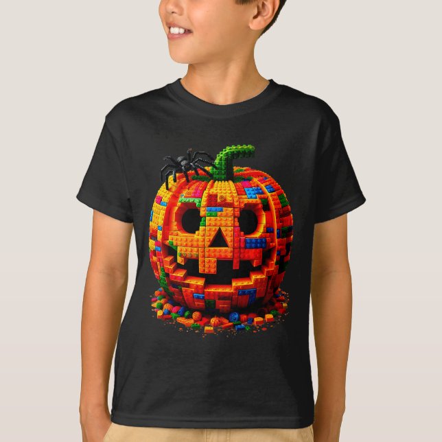 Camiseta Halloween Master Builder Pumpkin Kids Building Blo (Frente)