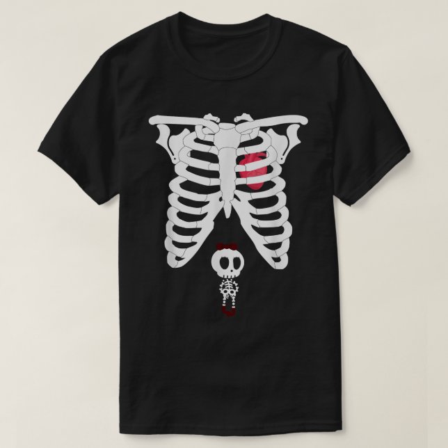 Camiseta Halloween Maternity Baby Girl Skeleton Funny Pregn (Frente do Design)