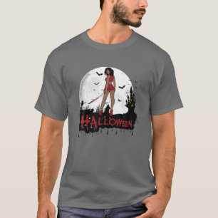 Camiseta Halloween Melanin Katana Sista Bats Reaper Scarecr