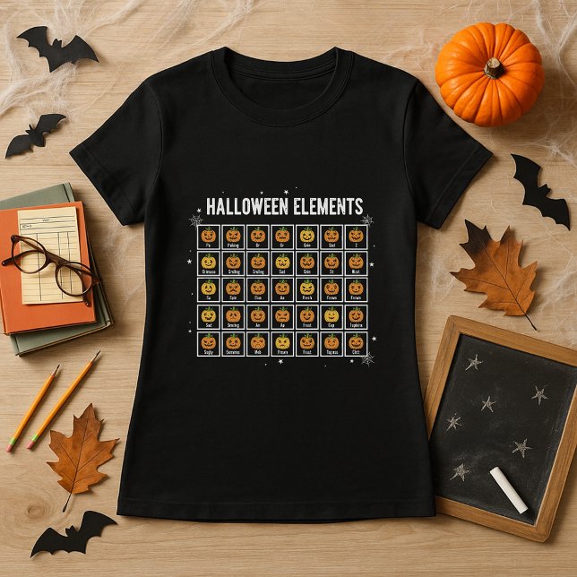 Camiseta Halloween Mesa periódica da Química de Pumpkins (Criador carregado)