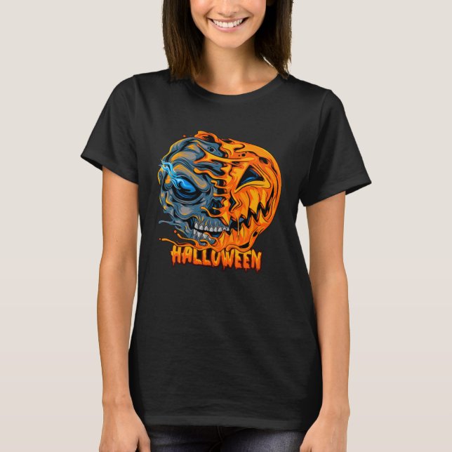 Camiseta Halloween Mesclado Skull Pumpkin assustador Podero (Frente)