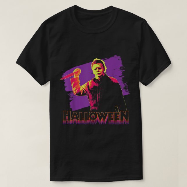 Camiseta Halloween Michael Myers Neon Portrait (Frente do Design)