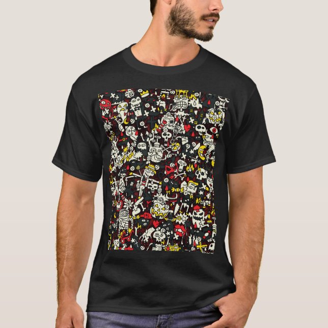 Camiseta Halloween Mini Doodle Vintage Patterno (Frente)