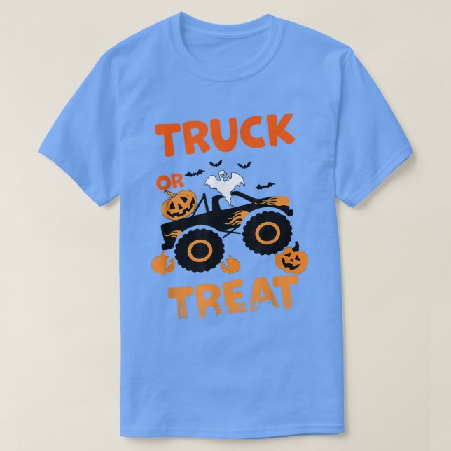 Camiseta Halloween Monster Truck Crash Pumpkin Bats Spooky (Frente do Design)
