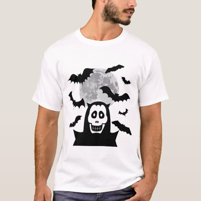 Camiseta Halloween Moon Spooky Boo Skull Horror Bats (Frente)