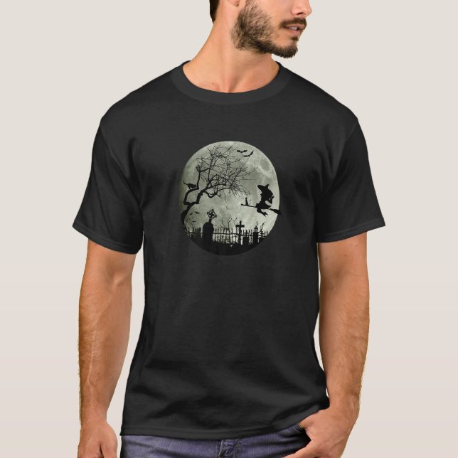 Camiseta Halloween Moonlight Witying Broomstick Bats G (Frente)
