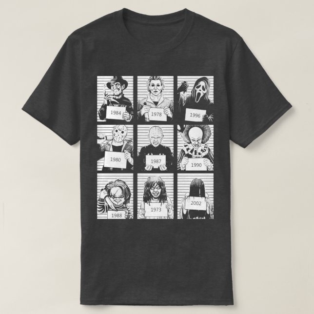 Camiseta Halloween Mug Shot Horror Caracter (Frente do Design)