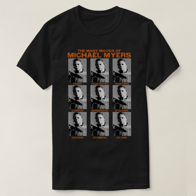 Camiseta Halloween Muitos Moods de Michael Myers (Frente do Design)