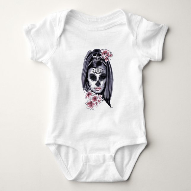 Camiseta Halloween - Mulher de Açúcar - Crânio (Frente)
