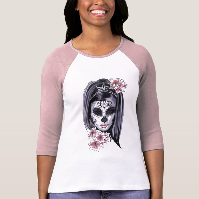 Camiseta Halloween - Mulher de Açúcar - Crânio (Frente)