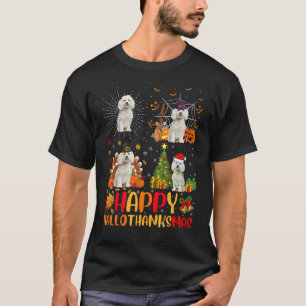 Camiseta Halloween Natal Bichon Frise Cão Hallothanksm