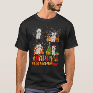 Camiseta Halloween Natal Bichon Frise Dog Hallothanksm