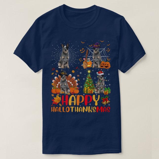 Camiseta Halloween Natal Engraçado Cachorro Azul Hallotha (Frente do Design)