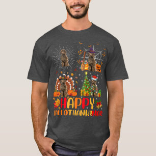Camiseta Halloween Natal Engraçado Toy Poodle Dog Hallothan