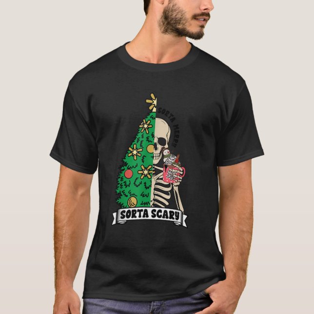 Camiseta Halloween Natal Skeleton Sorta Feliz Assustadora X (Frente)