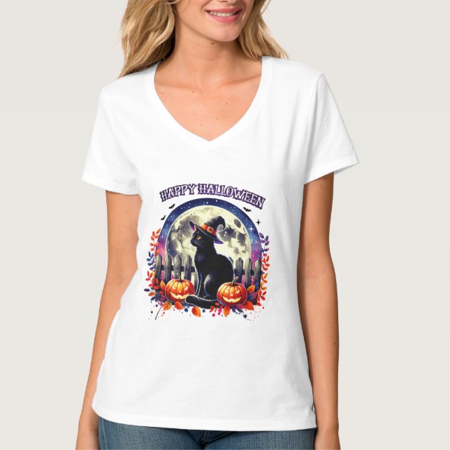 Camiseta "Halloween Night Magic" Black Cat Shirt (Frente)