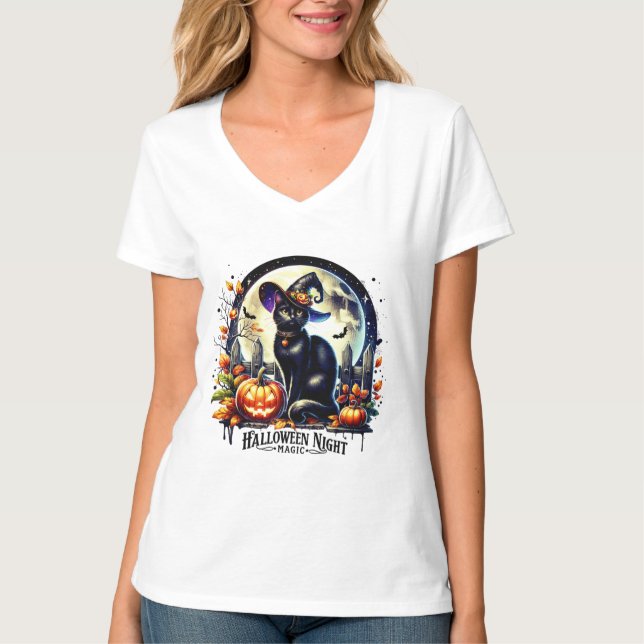 Camiseta "Halloween Night Magic" Black Cat Shirt (Frente)
