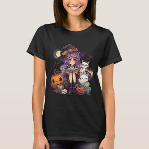 Camiseta Halloween Night Time Jovens Bruxas Lendo com Gatos