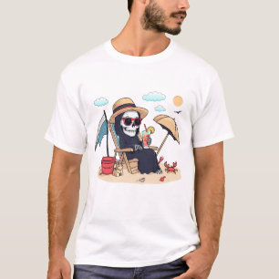 Camiseta Halloween no Verão – Ceifador na Praia