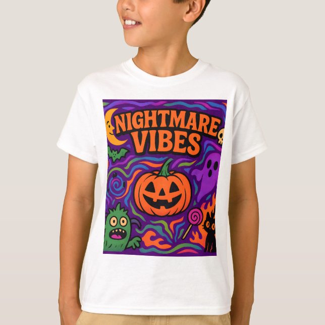 Camiseta Halloween Noite Vibe Roupas Retro Coloridas Unisex (Frente)