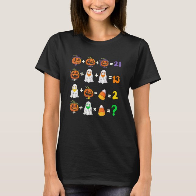 Camiseta Halloween Ordem de Operações Teste de Matemática P (Frente)