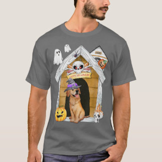 Camiseta Halloween Ouro Retriever Cachorro Bruxa Assombrada