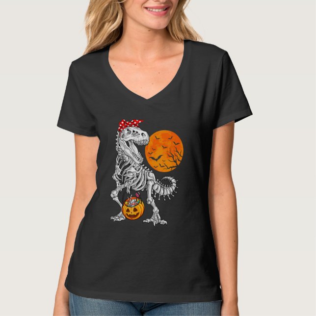 Camiseta Halloween Para Meninas Dinossauro Skeleton T Rex S (Frente)