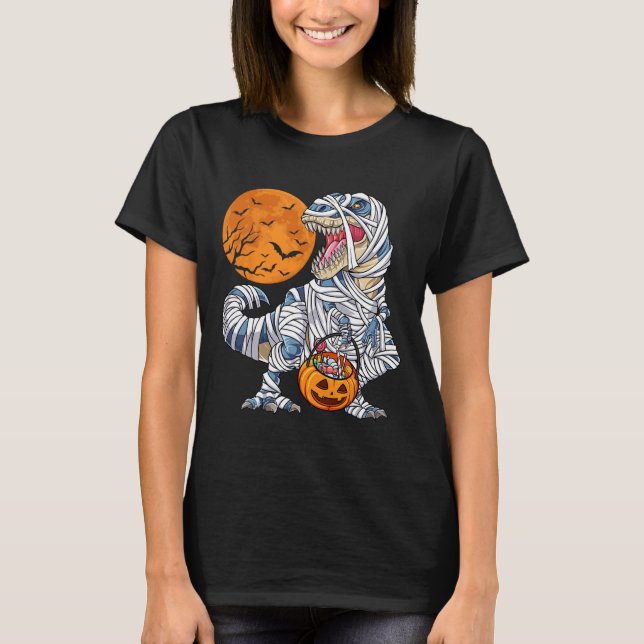 Camiseta Halloween Para Meninos Dinossauro T Rex Mummy Pump (Frente)