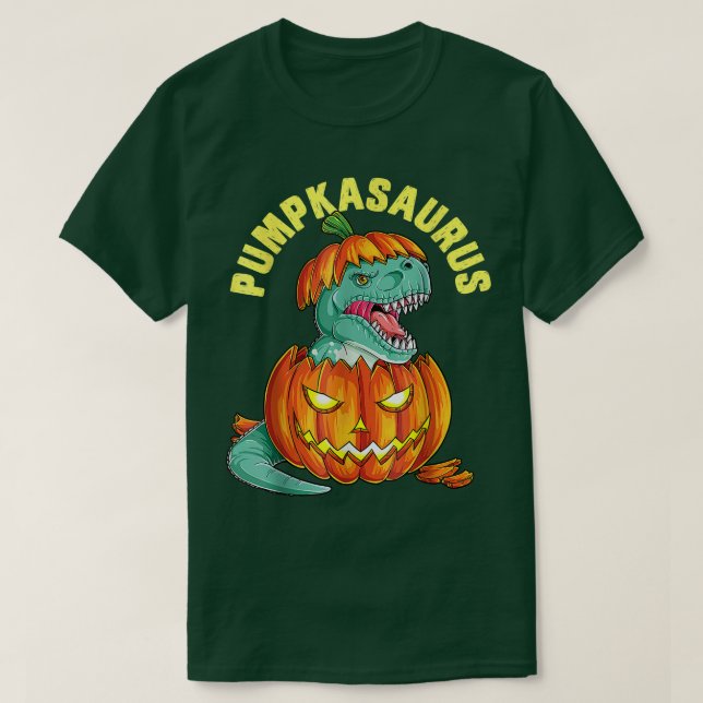 Camiseta Halloween para Meninos Pumpkasaurus Dinossaur Pump (Frente do Design)