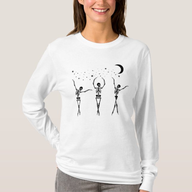 Camiseta Halloween Party Dancing Skeleton Shirt Skeletons  (Frente)