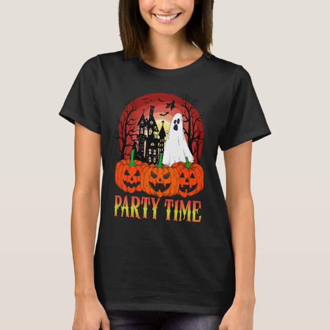 Camiseta Halloween Party Time  Ghost Pumpkin Haunted House  (Frente)
