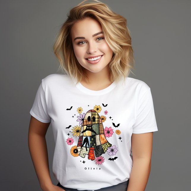 Camiseta Halloween Patchwork Ghost Vintage (Criador carregado)