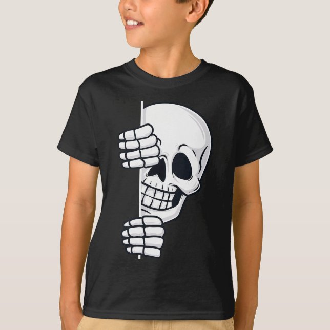 Camiseta Halloween Peeking Skeleton Garotos Assustados Meni (Frente)